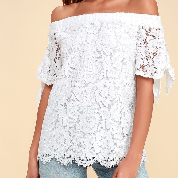 Lulus Tops - Ethereal View Ivory Lace Off-the-Shoulder Top